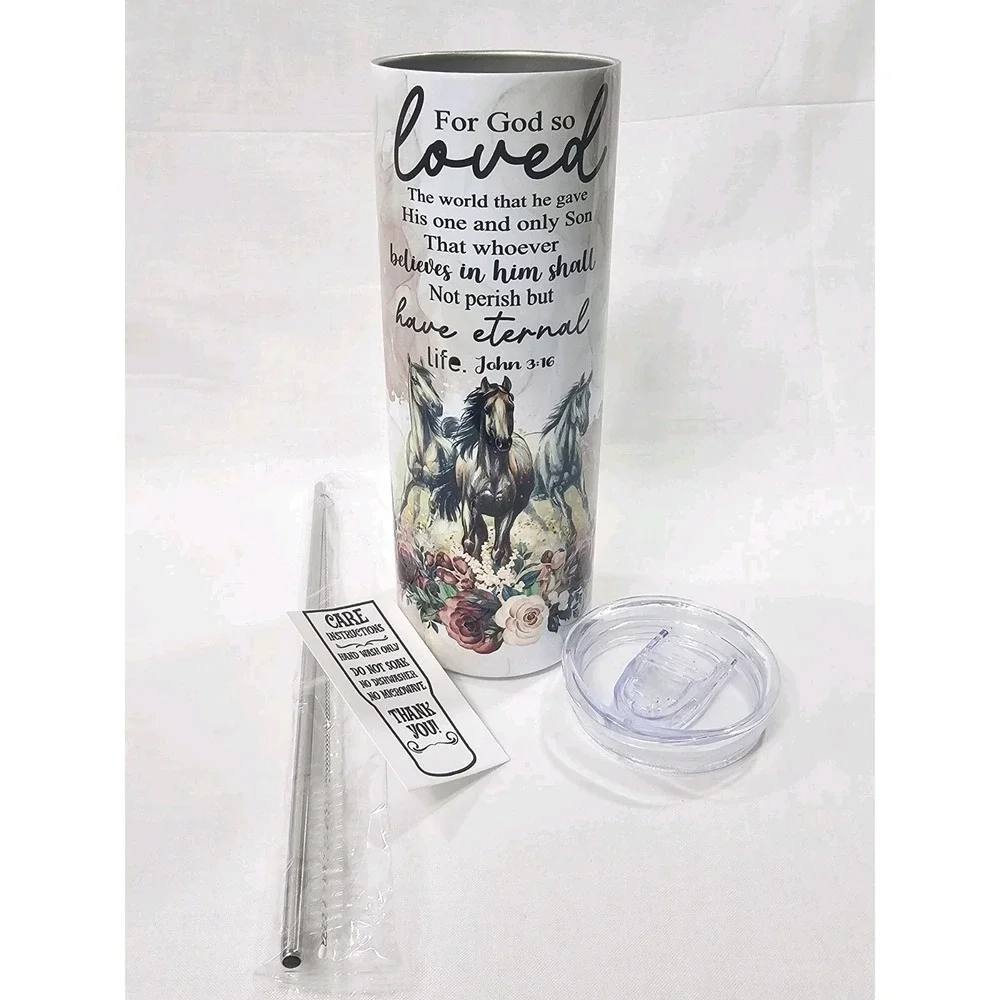 John 3:16 For God So Loved The World, Jesus 20oz Stainless Steel Skinny Tumbler